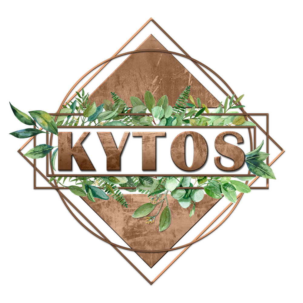 Marchio Kytos con cornice e foglie tropicali