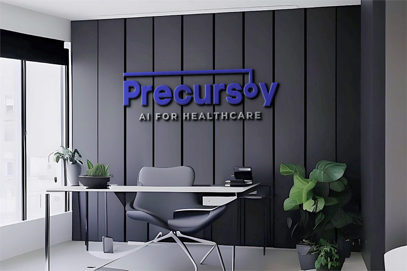 Insegna Precursoy nella reception dell'azienda